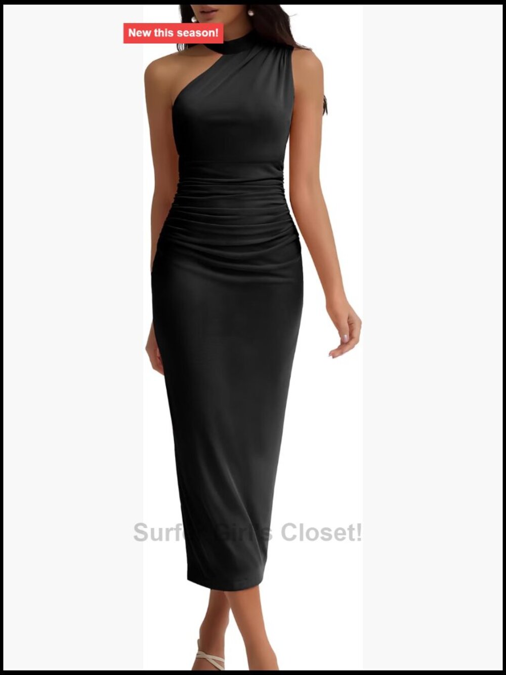One Shoulder Halter Maxi Dress Ruched Bodycon Formal Prom